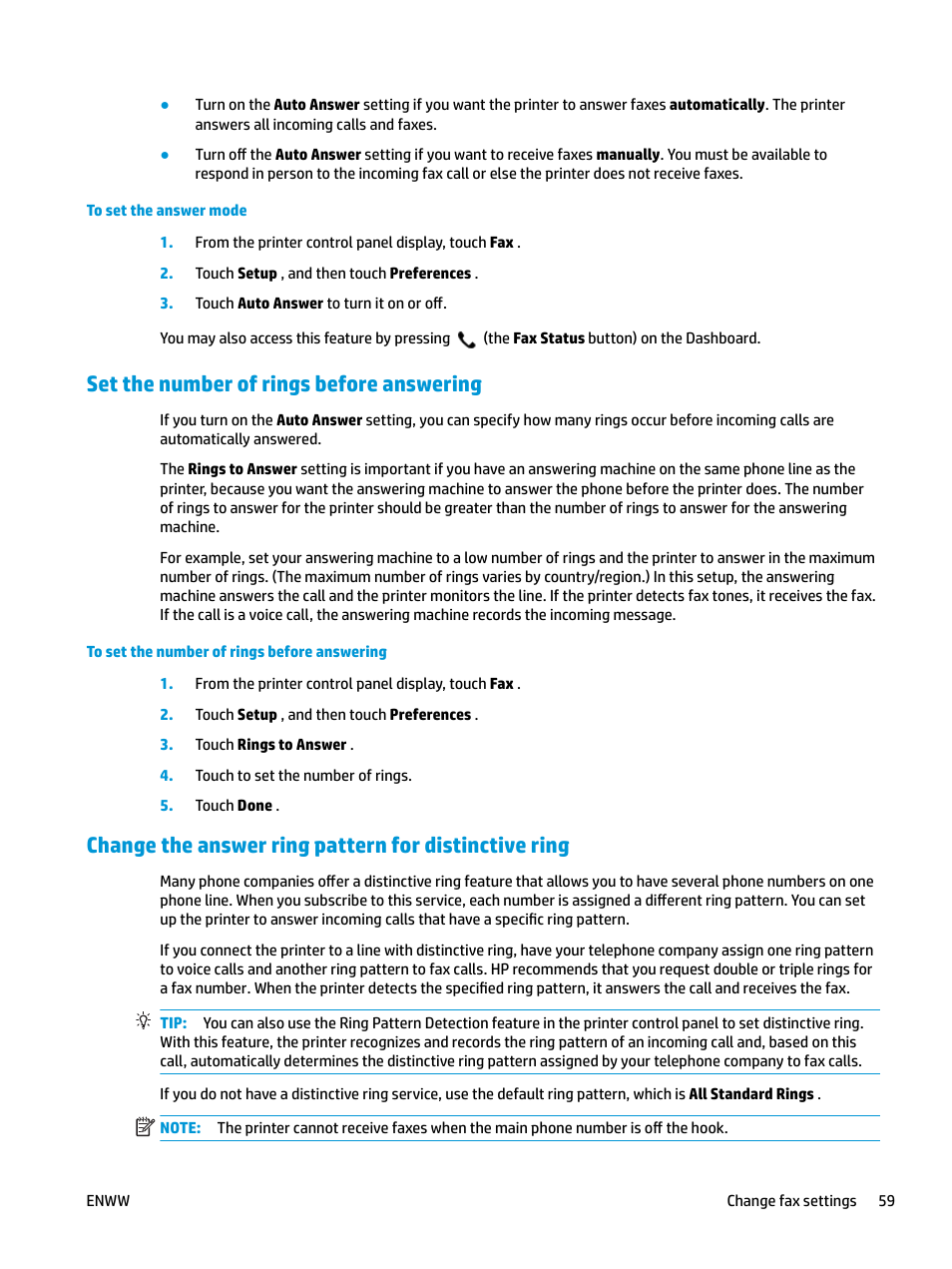 Set the number of rings before answering | HP OfficeJet Pro 7740 User Manual | Page 72 / 180