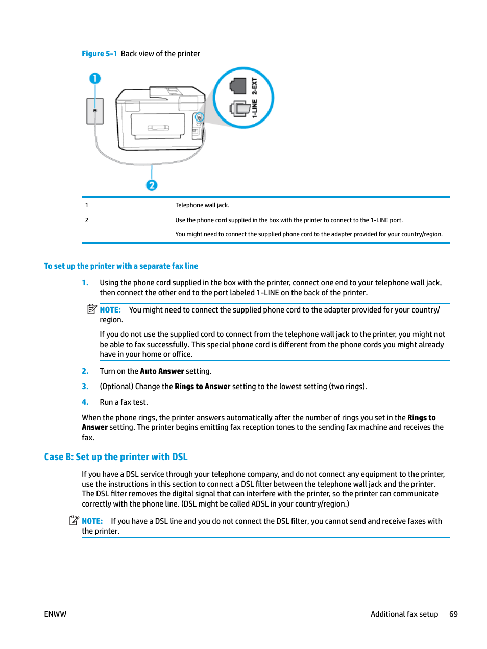 Case b: set up the printer with dsl, Case b: set up the printer with | HP OfficeJet Pro 7740 User Manual | Page 82 / 180