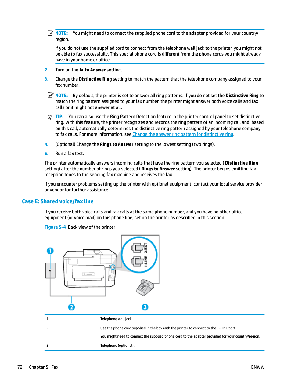 Case e: shared voice/fax line | HP OfficeJet Pro 7740 User Manual | Page 85 / 180