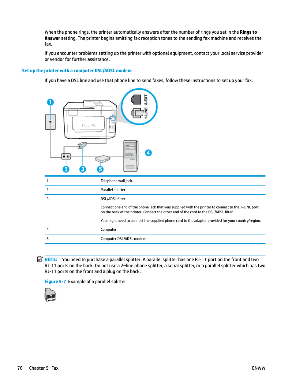 Set up the printer with a computer dsl/adsl modem | HP OfficeJet Pro 7740 User Manual | Page 89 / 180