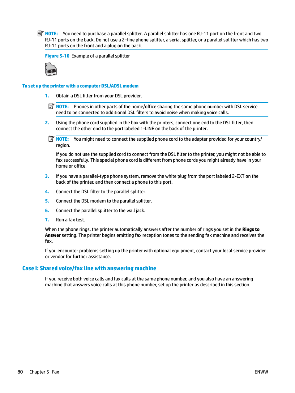 Case i: shared voice/fax line, With answering machine | HP OfficeJet Pro 7740 User Manual | Page 93 / 180