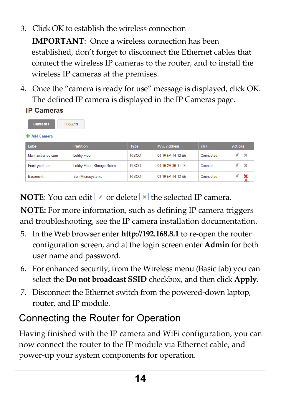 Connecting the router for operation | RISCO Group RP3G68 User Manual | Page 14 / 16