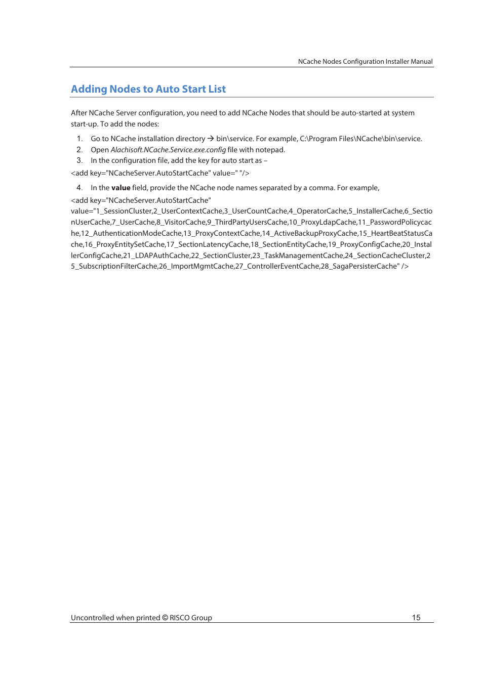 Adding nodes to auto start list | RISCO Group NCache User Manual | Page 20 / 24