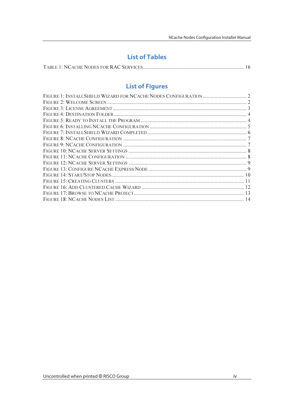 List of tables, List of figures | RISCO Group NCache User Manual | Page 5 / 24