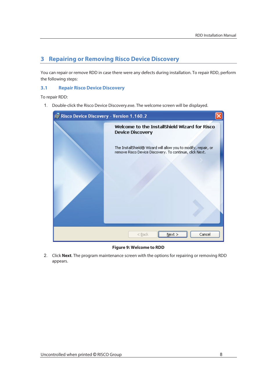 3repairing or removing risco device discovery | RISCO Group Risco Device Discovery User Manual | Page 14 / 20