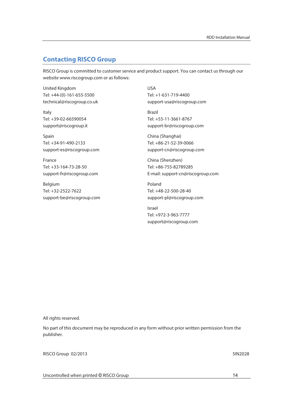 Contacting risco group | RISCO Group Risco Device Discovery User Manual | Page 20 / 20