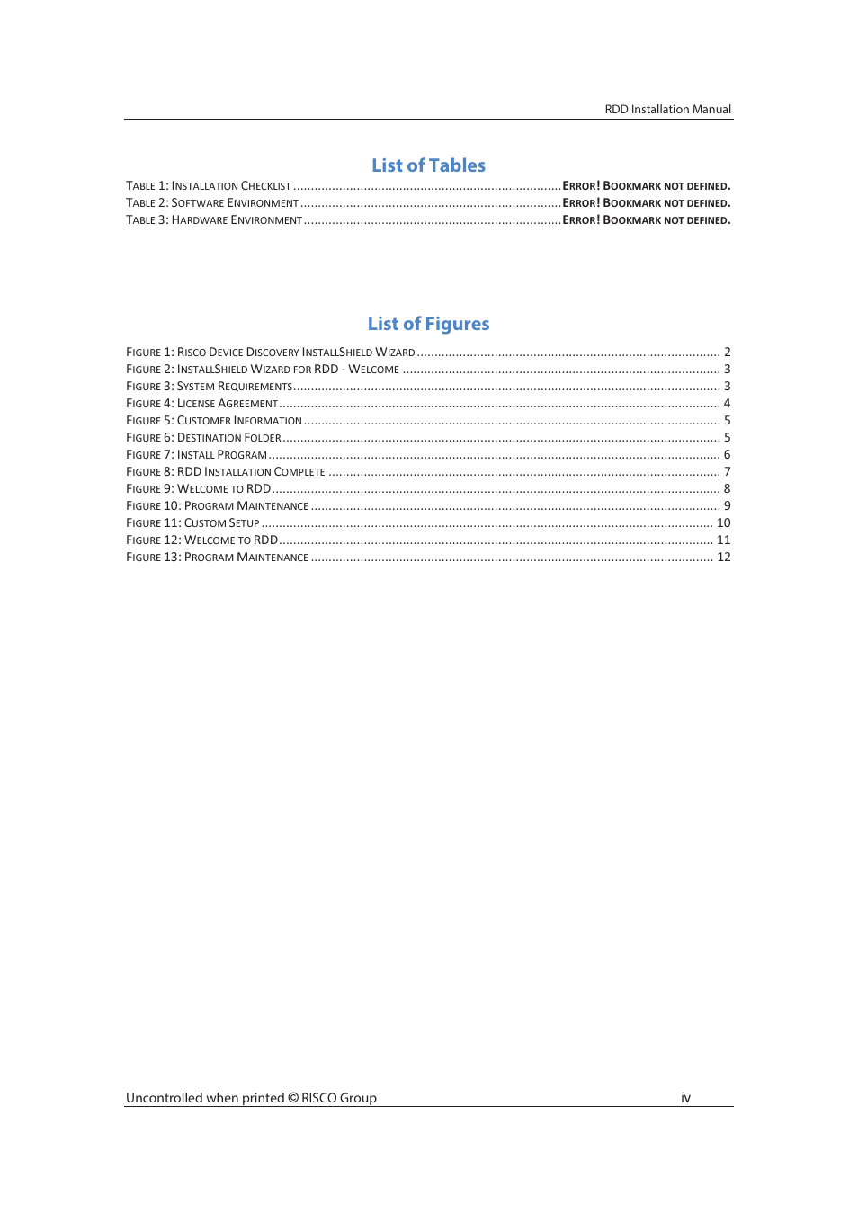 List of tables, List of figures | RISCO Group Risco Device Discovery User Manual | Page 5 / 20