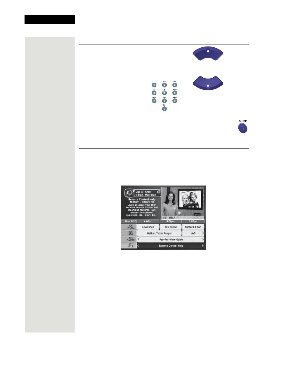 Changing channels using the program guide, Changing channels, Using the program guide | Chapter 3 | Dish Network 512 User Manual | Page 53 / 136