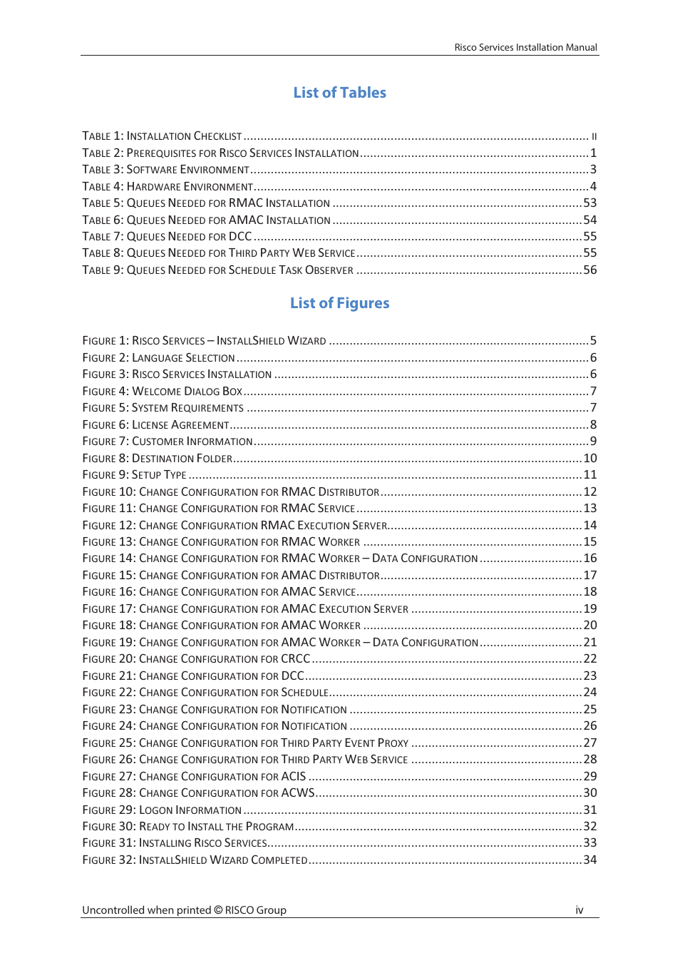 List of tables, List of figures | RISCO Group Risco Services User Manual | Page 5 / 68