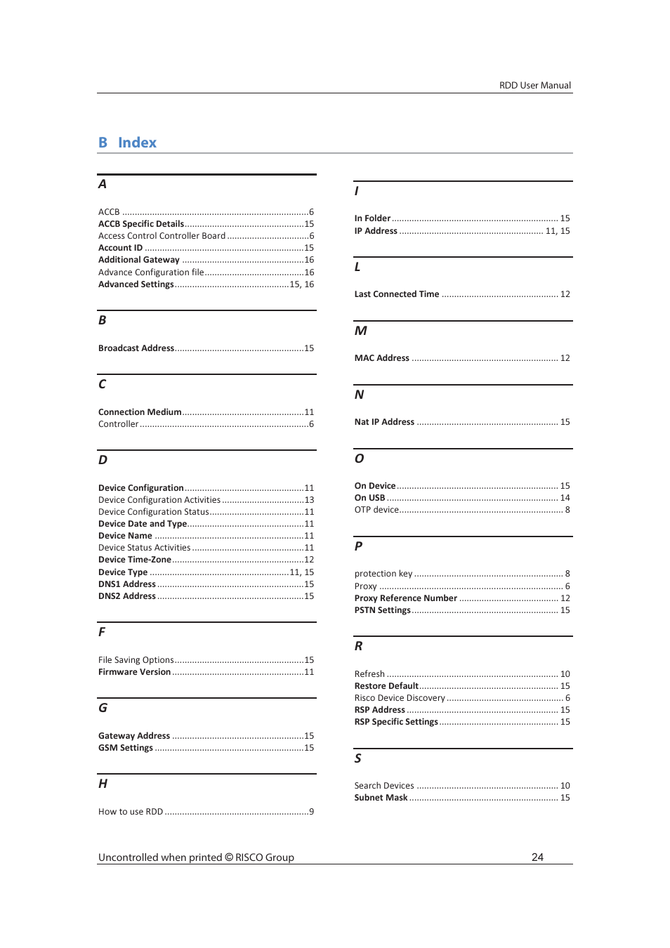 Bindex | RISCO Group axesplus® RDD User Manual | Page 25 / 28