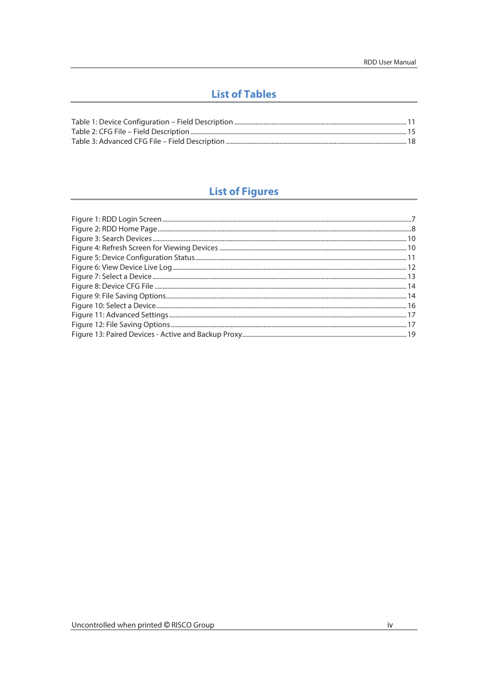 List of tables, List of figures | RISCO Group axesplus® RDD User Manual | Page 5 / 28