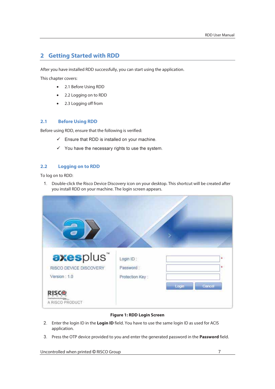 2getting started with rdd | RISCO Group axesplus® RDD User Manual | Page 8 / 28
