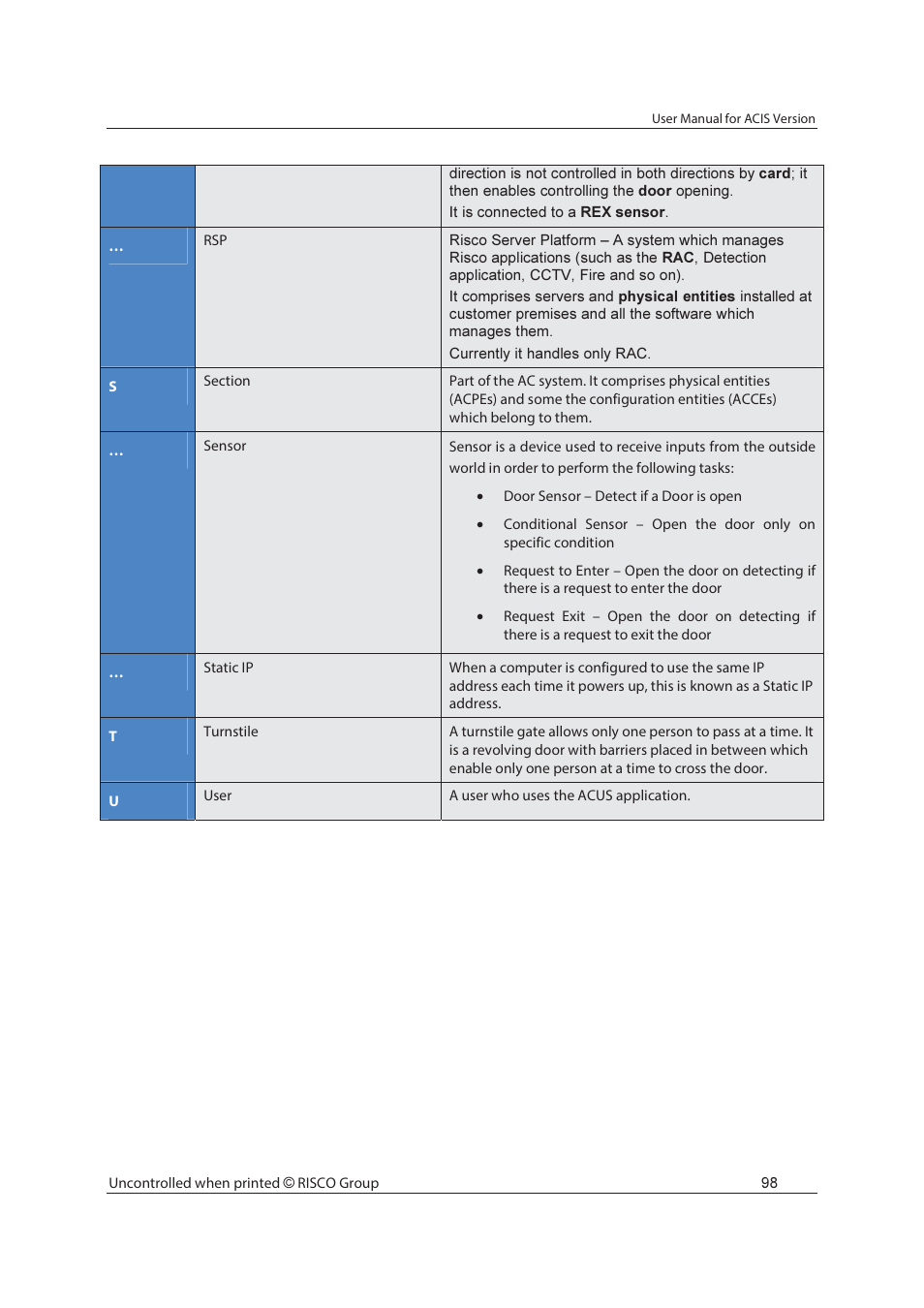 RISCO Group ACIS User Manual | Page 107 / 111