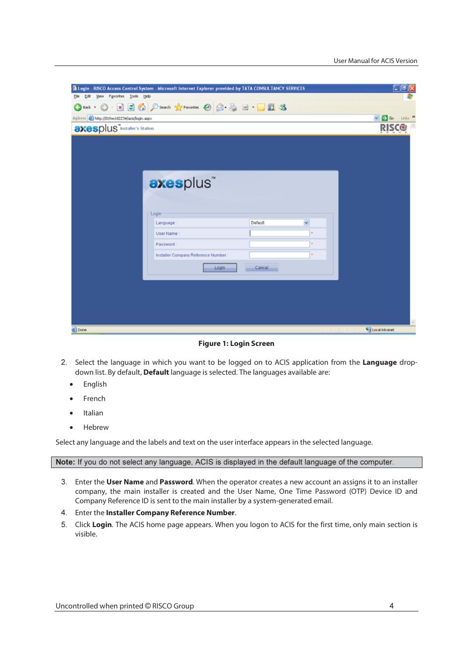 RISCO Group ACIS User Manual | Page 13 / 111