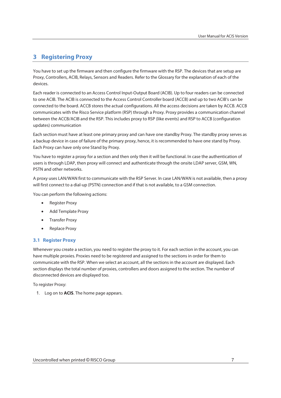 3registering proxy | RISCO Group ACIS User Manual | Page 16 / 111