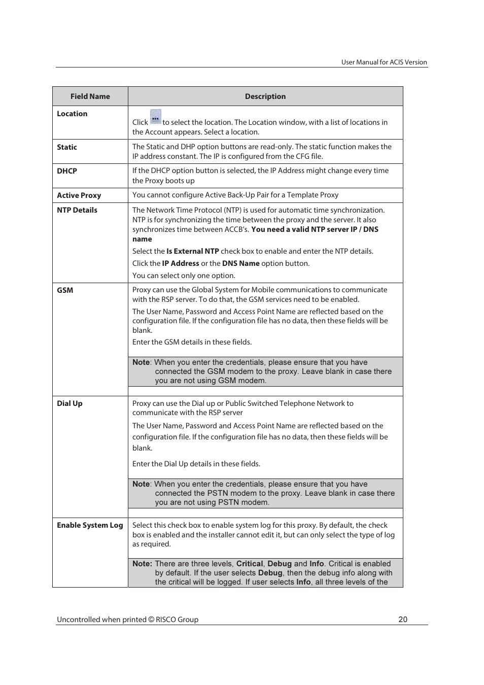 RISCO Group ACIS User Manual | Page 29 / 111