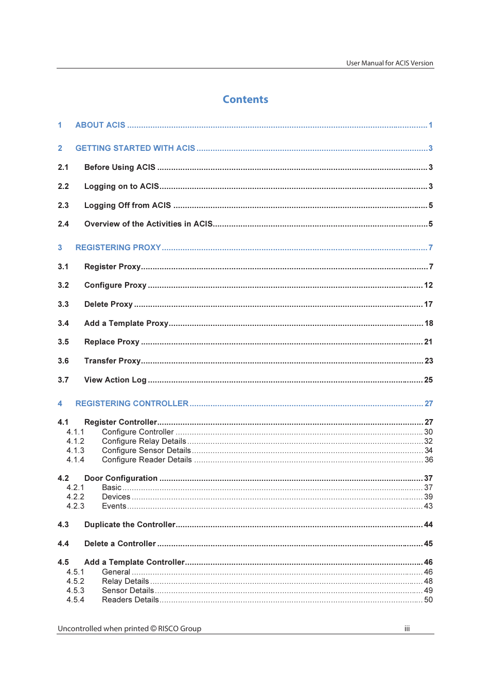 RISCO Group ACIS User Manual | Page 4 / 111