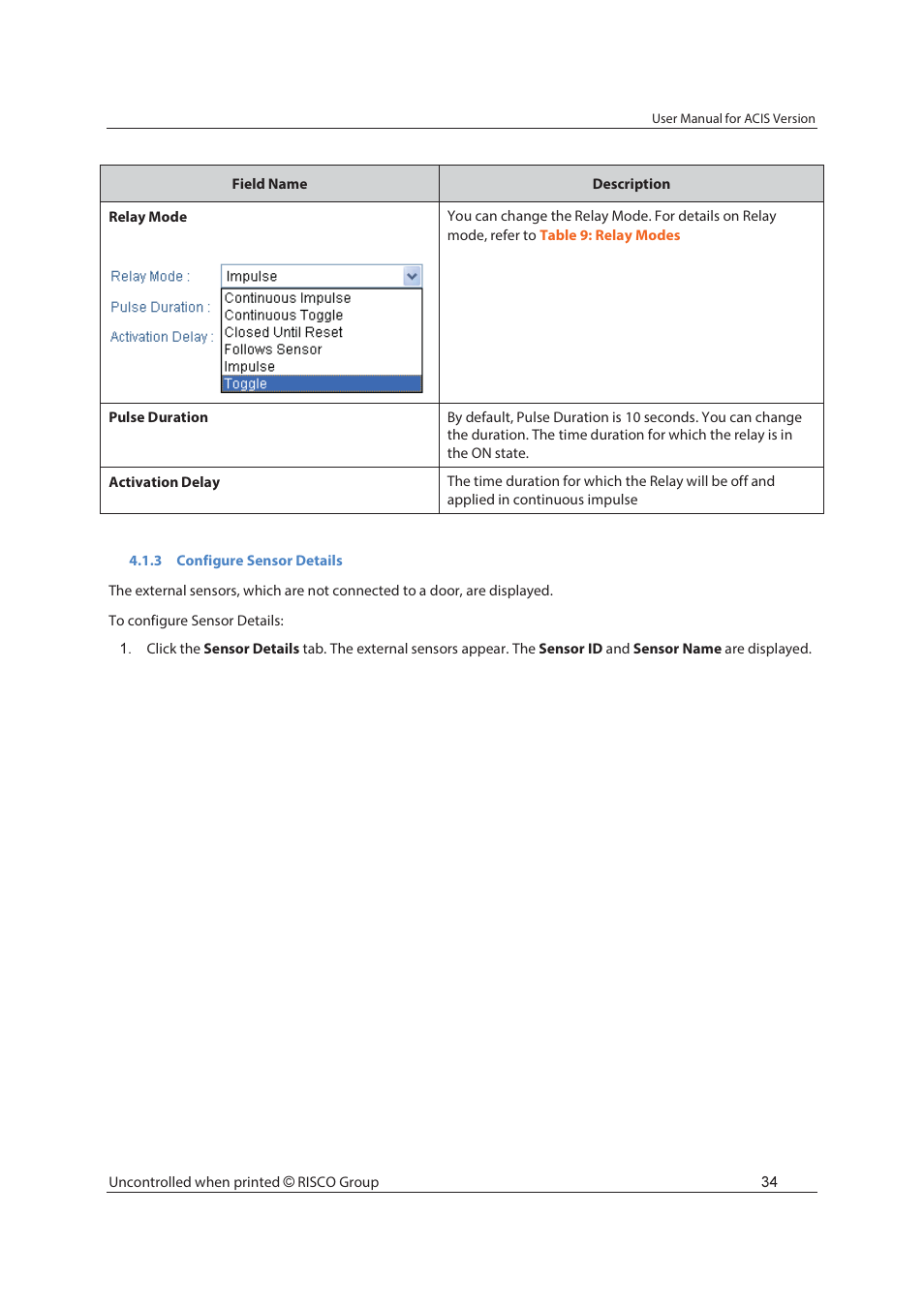 RISCO Group ACIS User Manual | Page 43 / 111