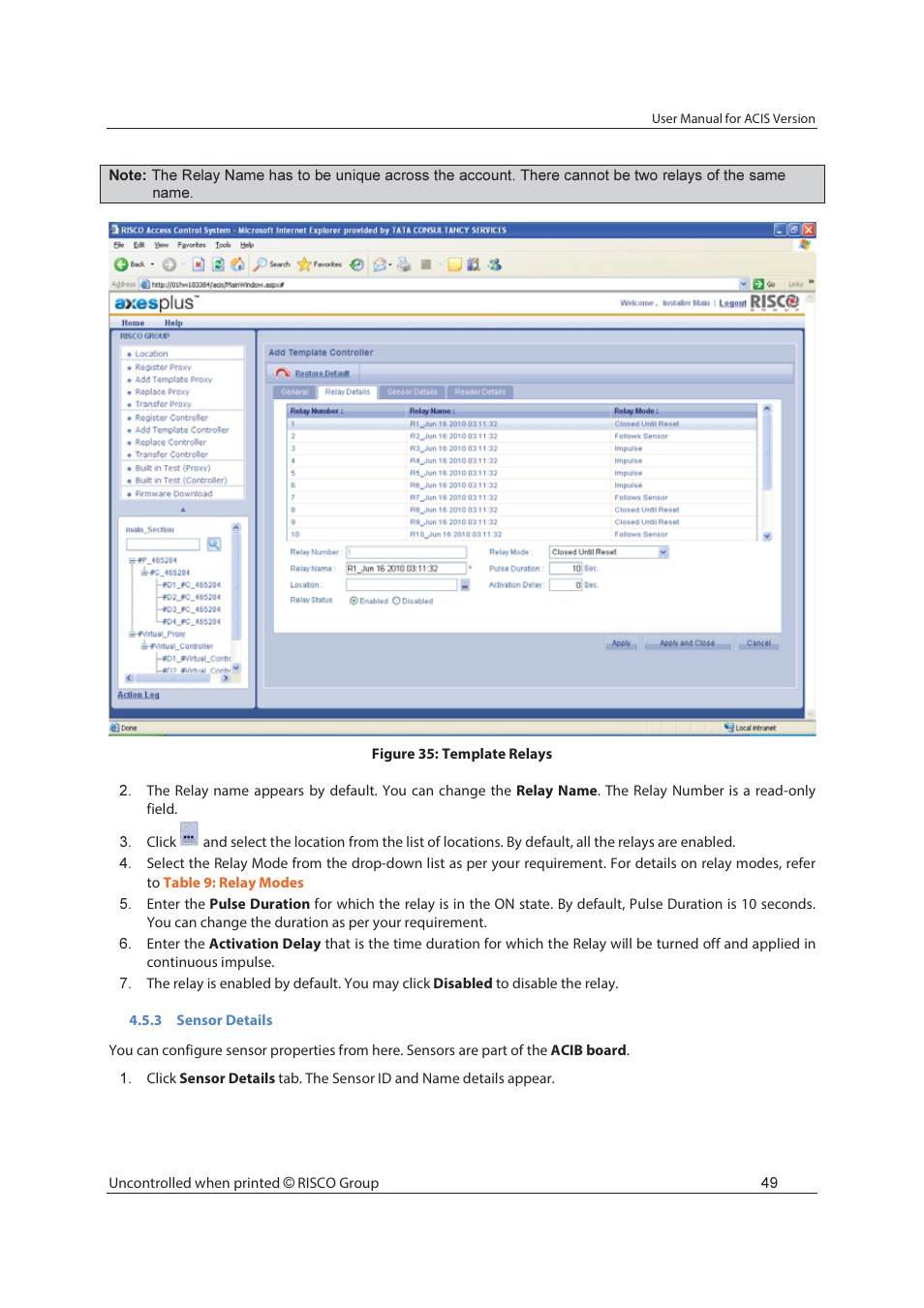 RISCO Group ACIS User Manual | Page 58 / 111