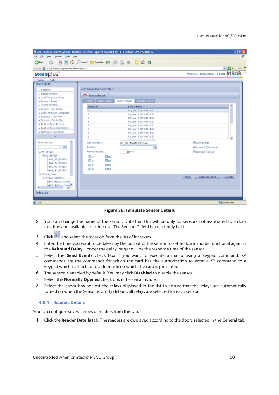 RISCO Group ACIS User Manual | Page 59 / 111