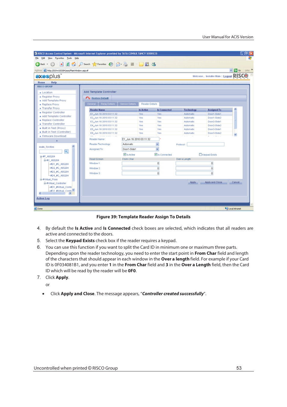RISCO Group ACIS User Manual | Page 62 / 111