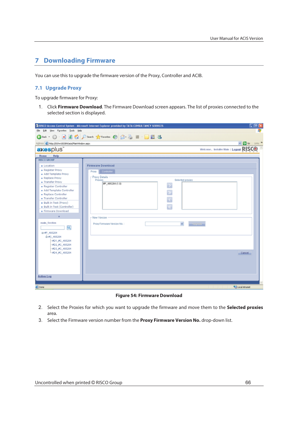 7downloading firmware | RISCO Group ACIS User Manual | Page 75 / 111