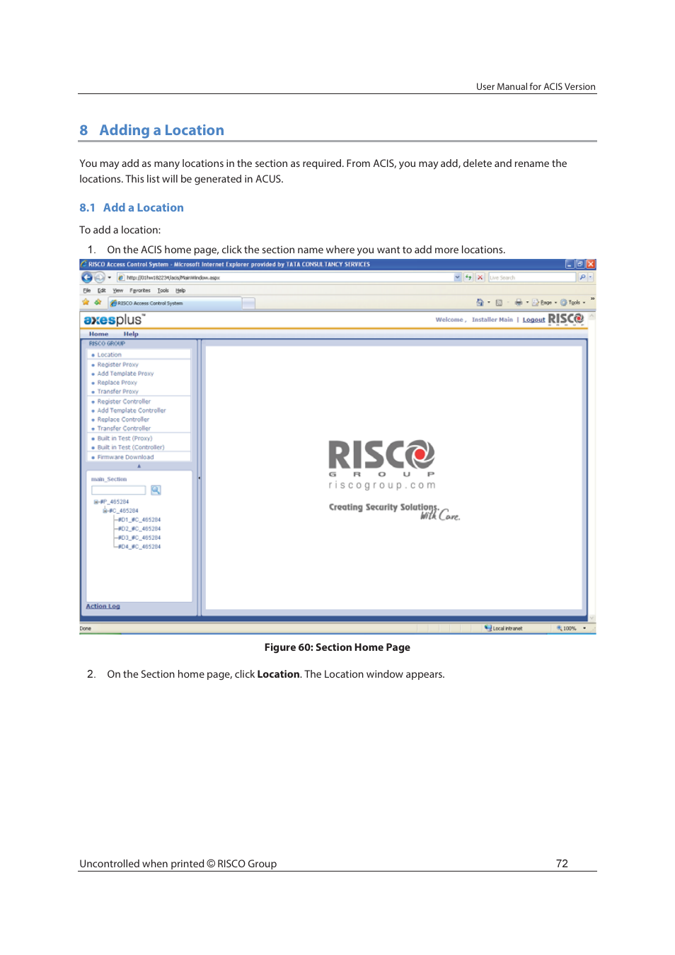 8adding a location | RISCO Group ACIS User Manual | Page 81 / 111