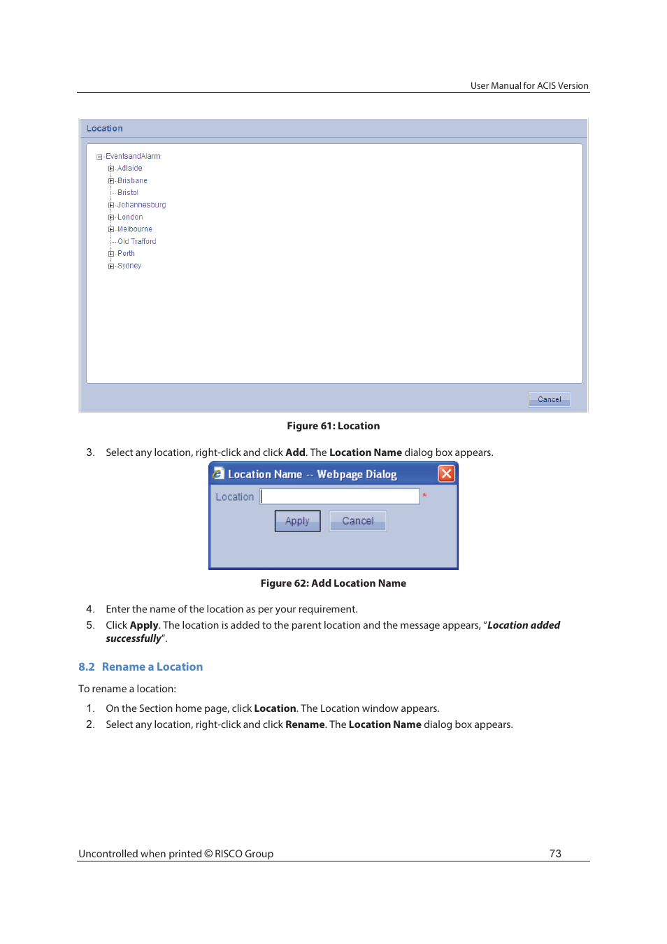 RISCO Group ACIS User Manual | Page 82 / 111