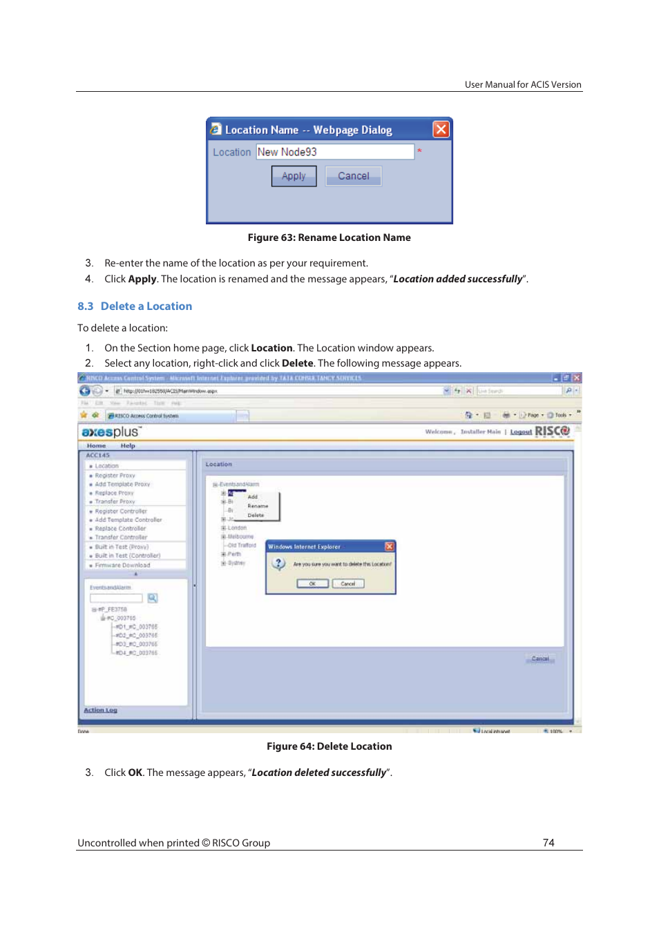RISCO Group ACIS User Manual | Page 83 / 111