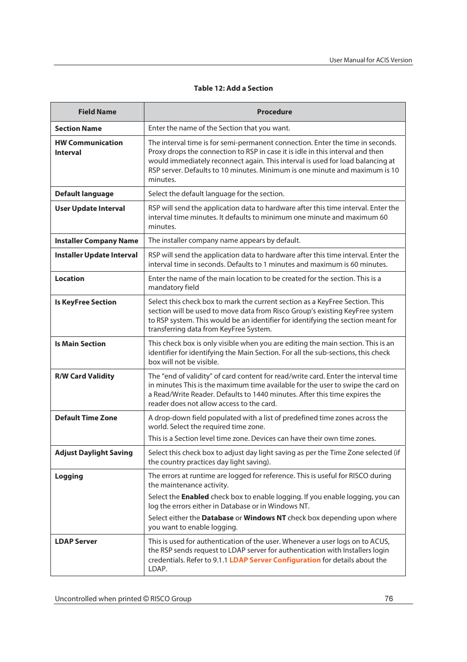 RISCO Group ACIS User Manual | Page 85 / 111