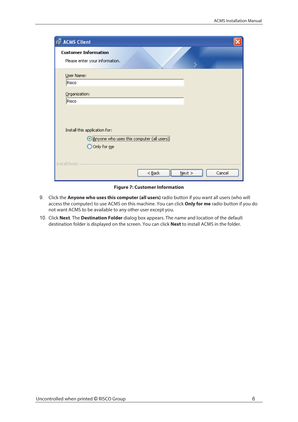 RISCO Group ACMS User Manual | Page 12 / 32