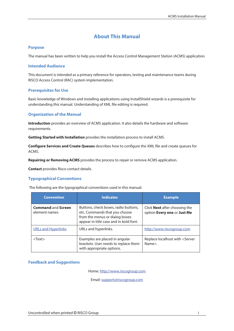 About this manual | RISCO Group ACMS User Manual | Page 2 / 32