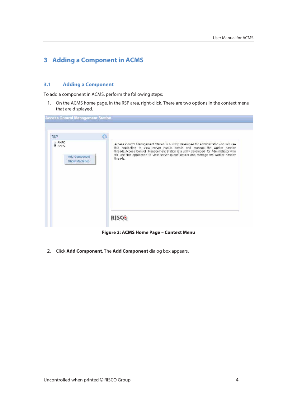 3adding a component in acms | RISCO Group ACMS User Manual | Page 11 / 36