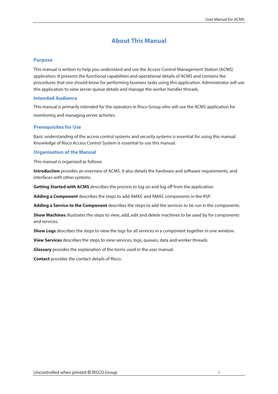 About this manual | RISCO Group ACMS User Manual | Page 2 / 36