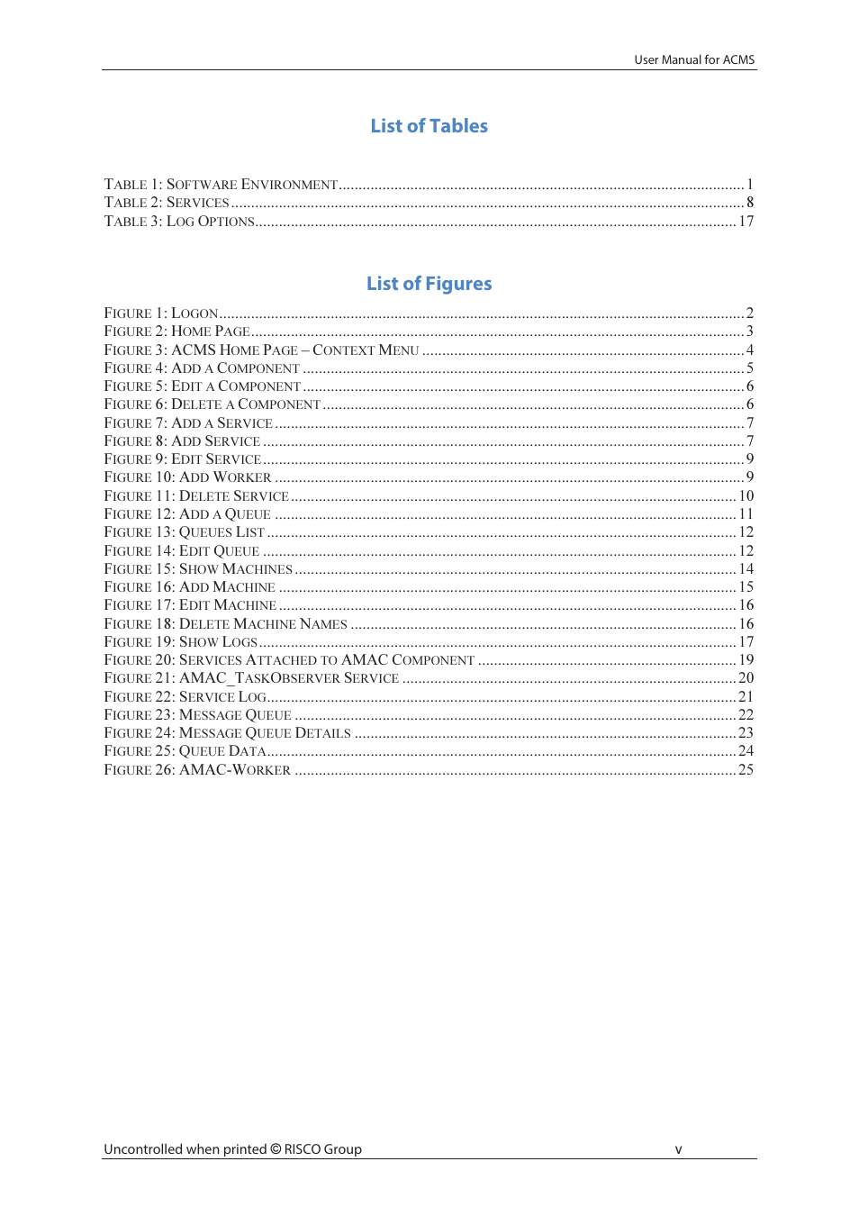 List of tables, List of figures | RISCO Group ACMS User Manual | Page 6 / 36