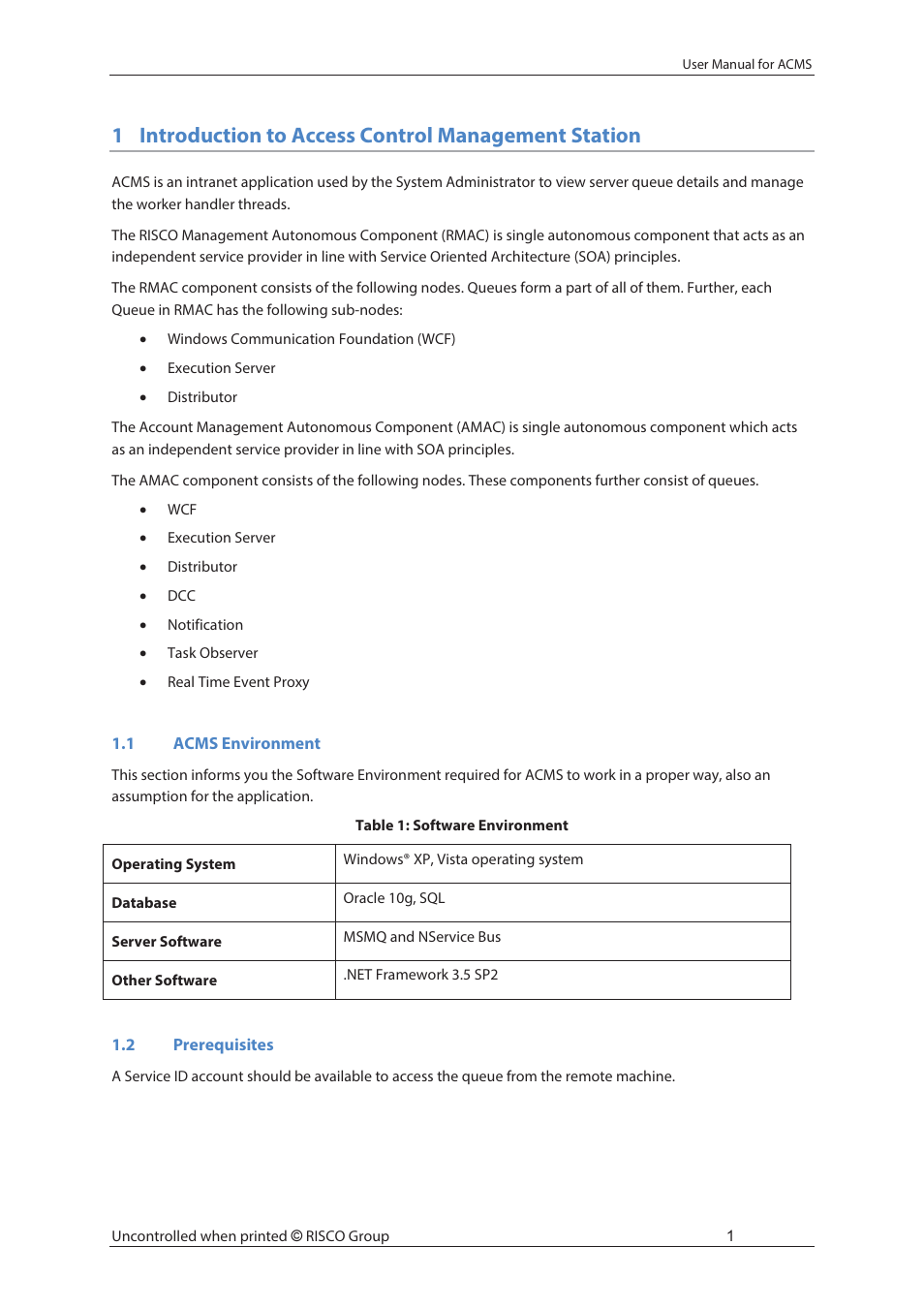 1introduction to access control management station | RISCO Group ACMS User Manual | Page 8 / 36