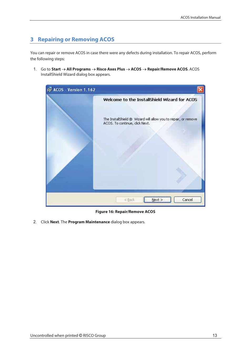 3repairing or removing acos | RISCO Group ACOS User Manual | Page 19 / 28