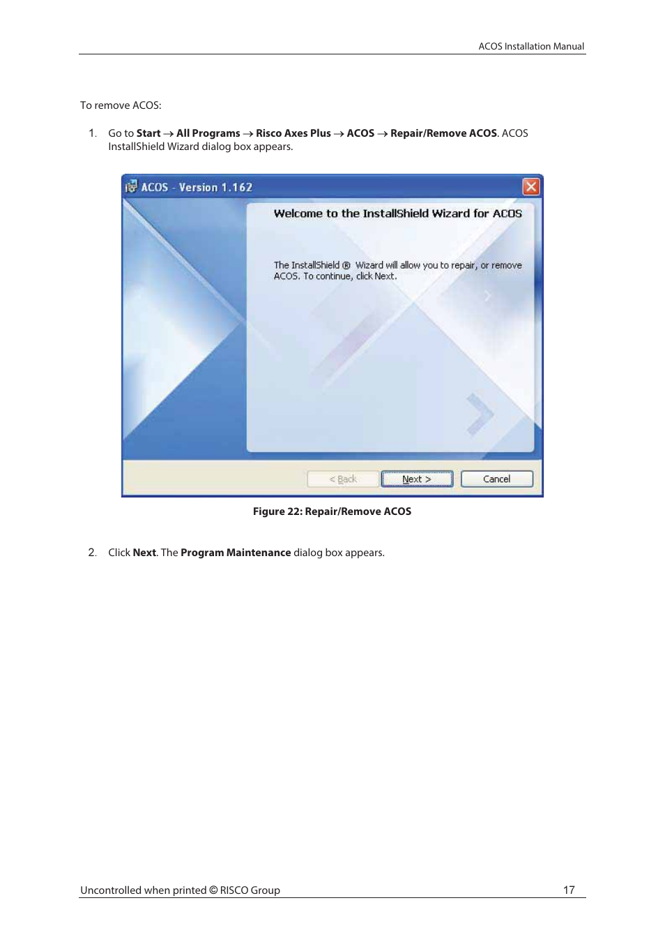 RISCO Group ACOS User Manual | Page 23 / 28