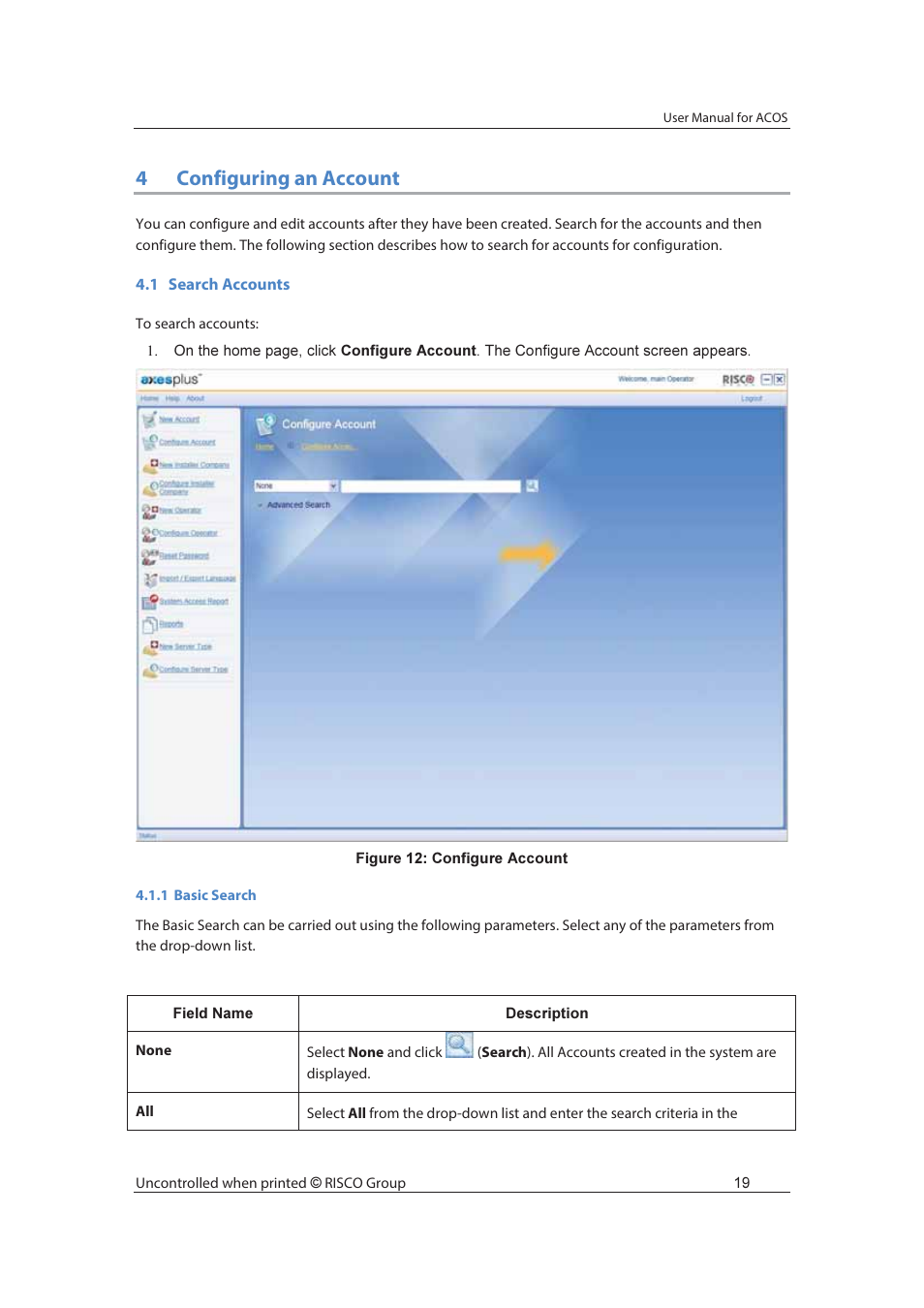 4configuring an account | RISCO Group ACOS User Manual | Page 27 / 88