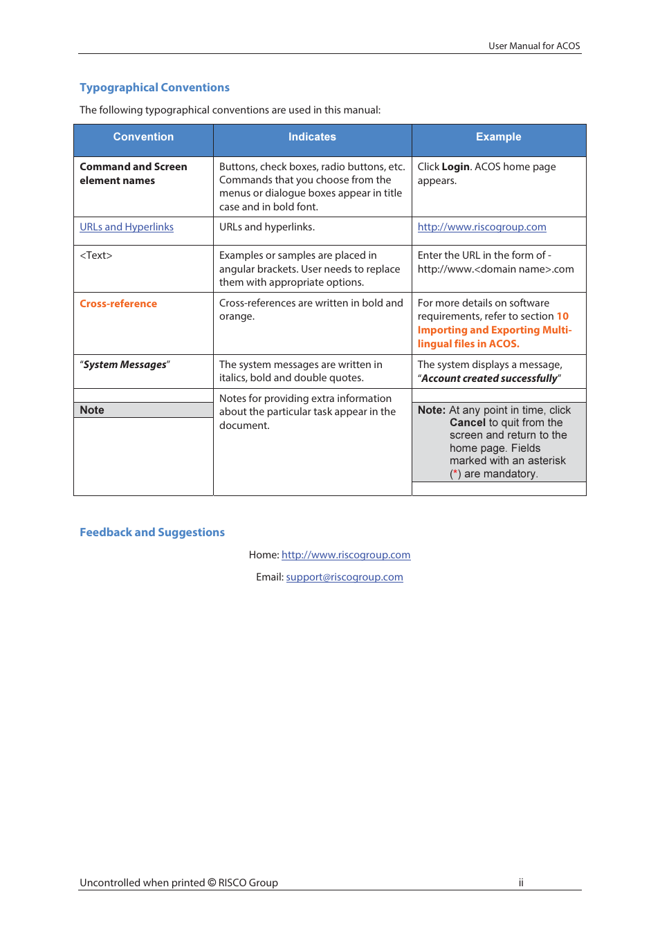 RISCO Group ACOS User Manual | Page 3 / 88