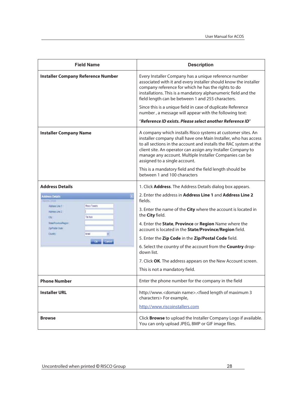 RISCO Group ACOS User Manual | Page 36 / 88