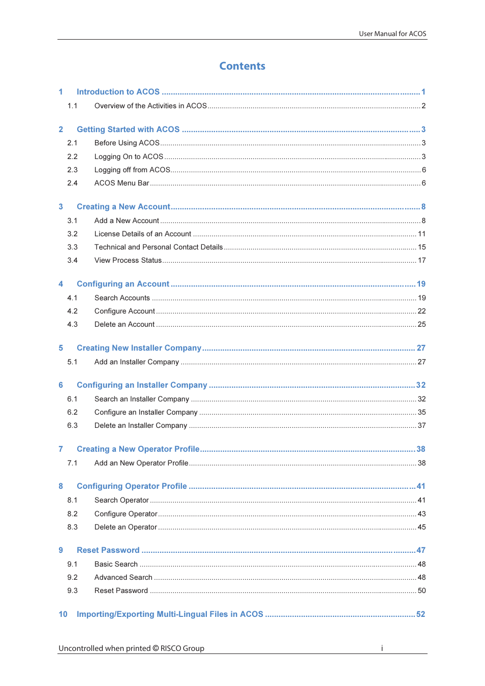 RISCO Group ACOS User Manual | Page 4 / 88