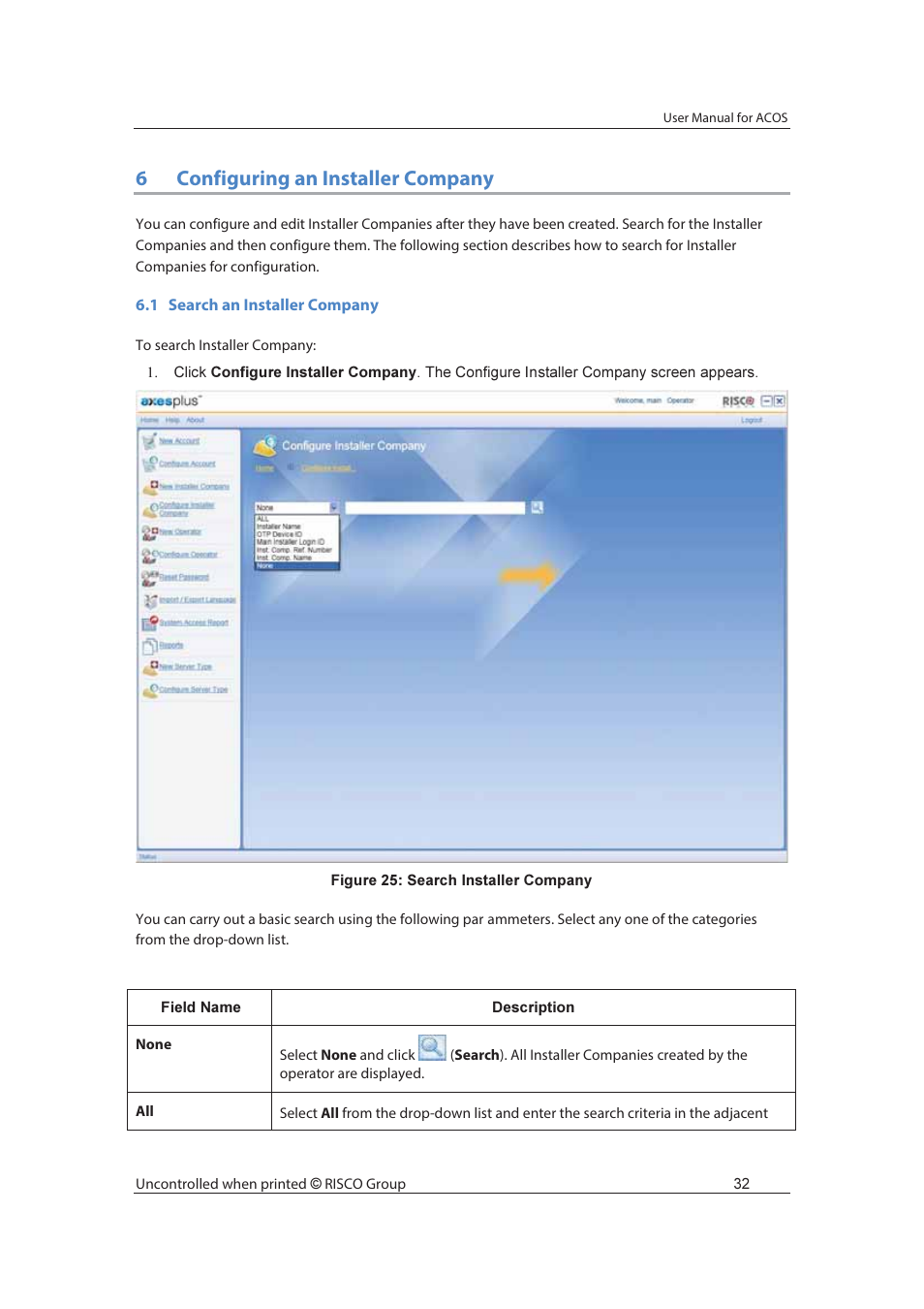 6configuring an installer company | RISCO Group ACOS User Manual | Page 40 / 88