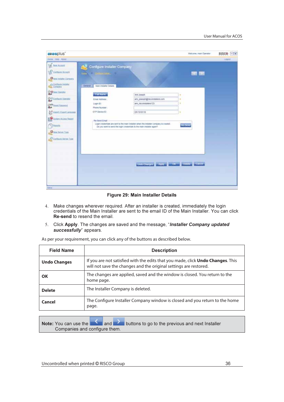 RISCO Group ACOS User Manual | Page 44 / 88