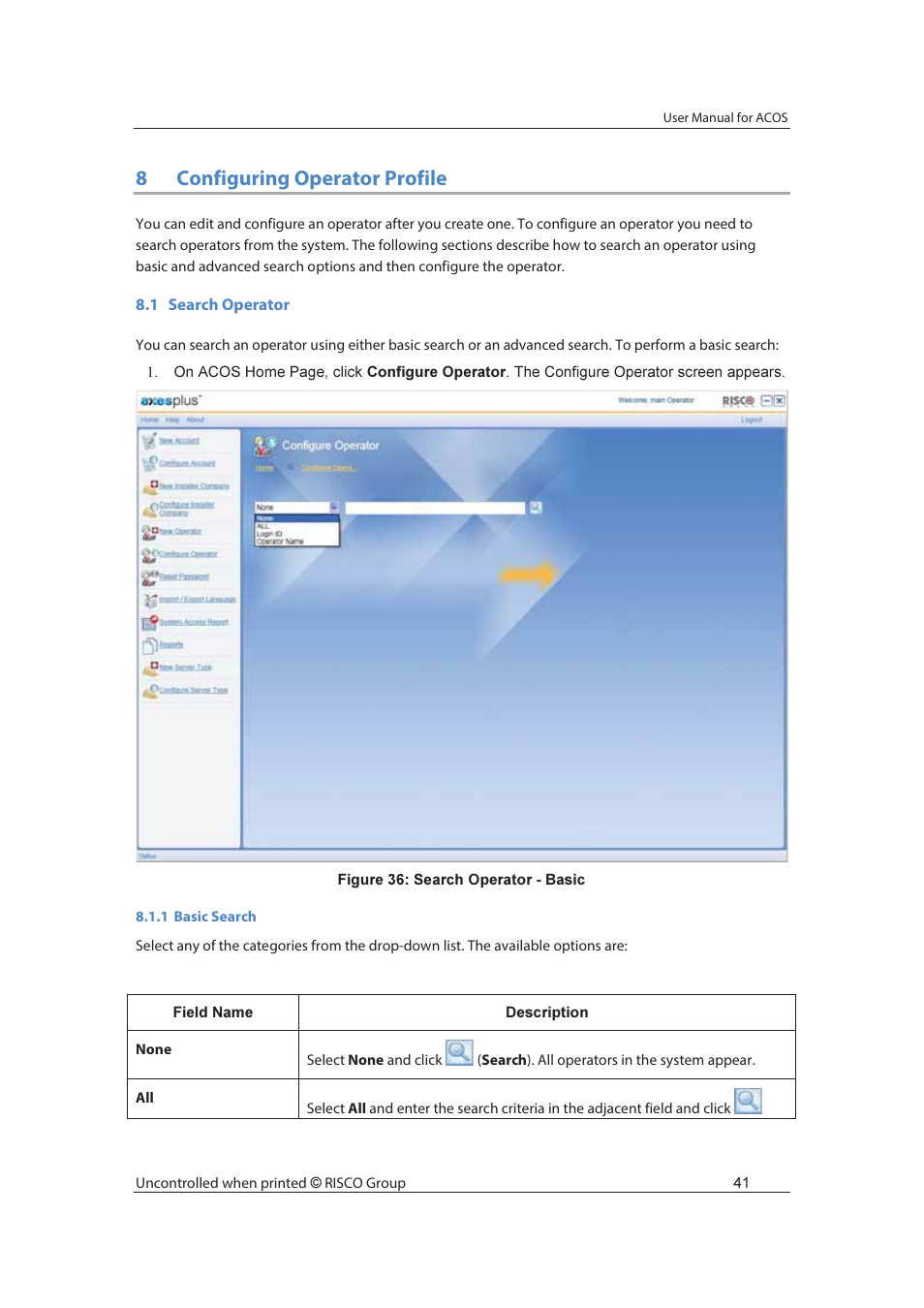 8configuring operator profile | RISCO Group ACOS User Manual | Page 49 / 88