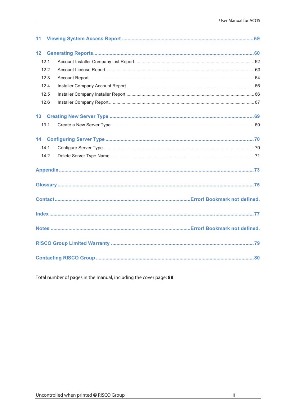 RISCO Group ACOS User Manual | Page 5 / 88