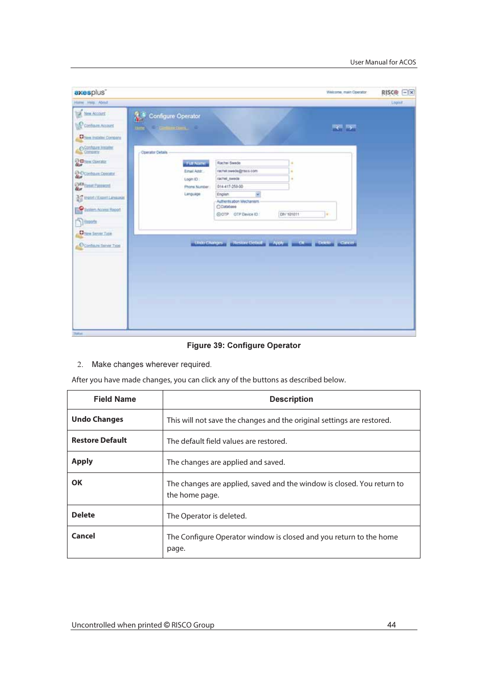 RISCO Group ACOS User Manual | Page 52 / 88