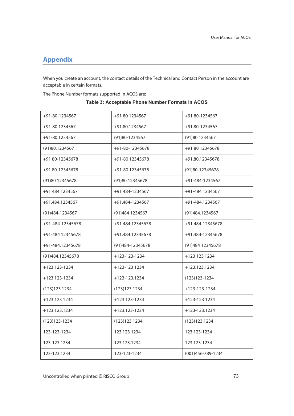 Appendix | RISCO Group ACOS User Manual | Page 81 / 88