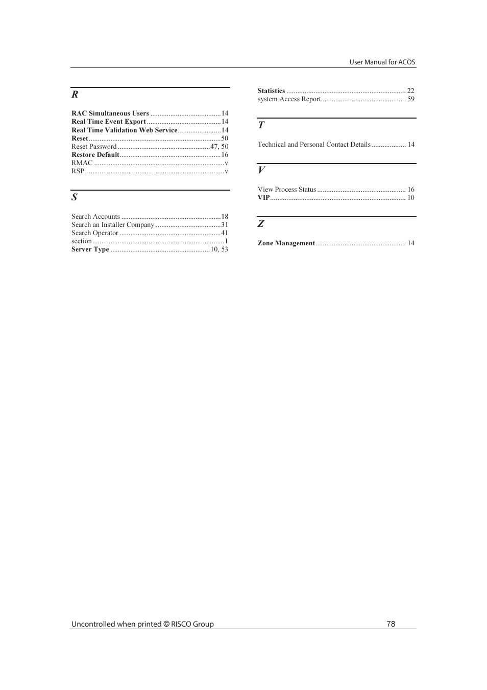 RISCO Group ACOS User Manual | Page 86 / 88