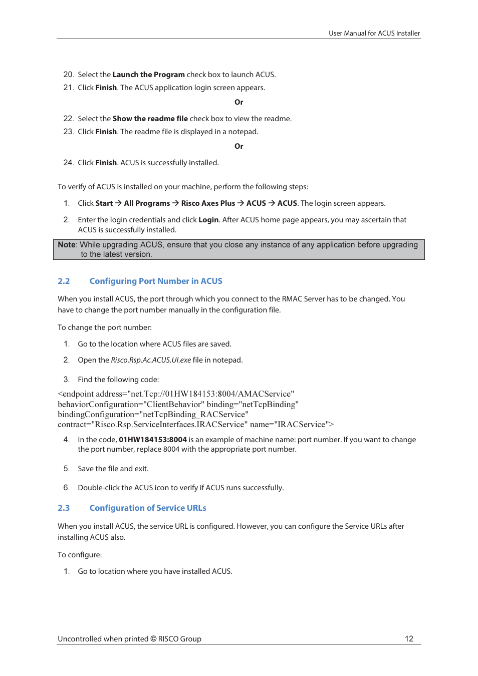 RISCO Group ACUS User Manual | Page 18 / 28